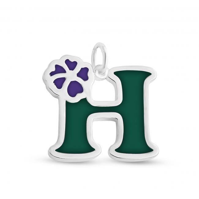 925 sterling silver necklace Colored Initial Letter H with Flower