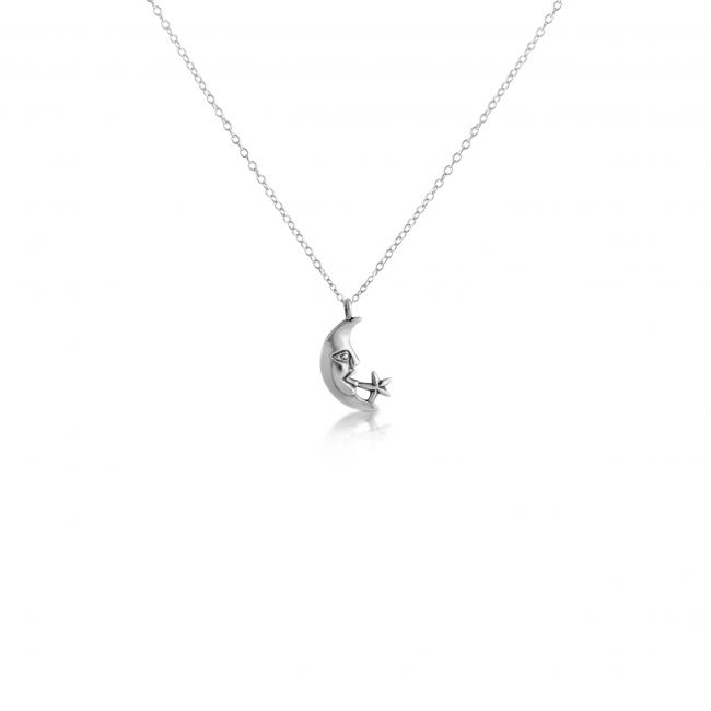 925 sterling silver necklace Moon Face & Star