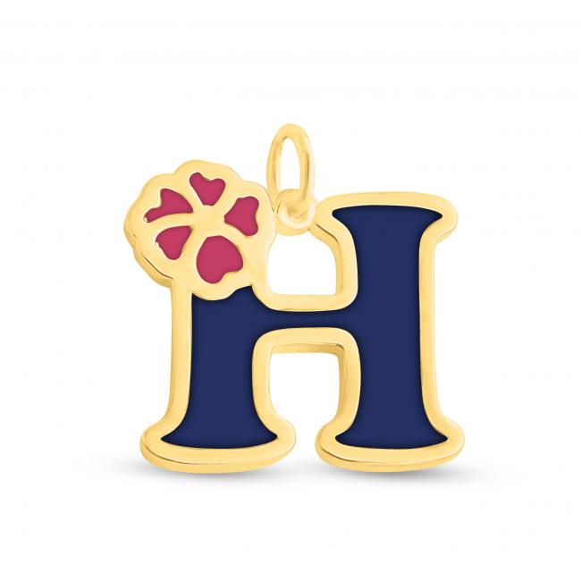 Gold plated necklace Colored Initial Letter H with Flower