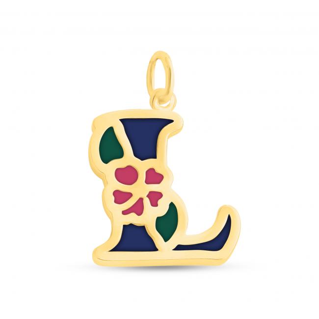 Gold plated necklace Colored Initial Letter L with Flower
