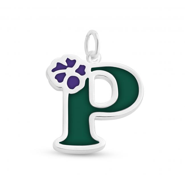 925 sterling silver necklace Colored Initial Letter P with Flower