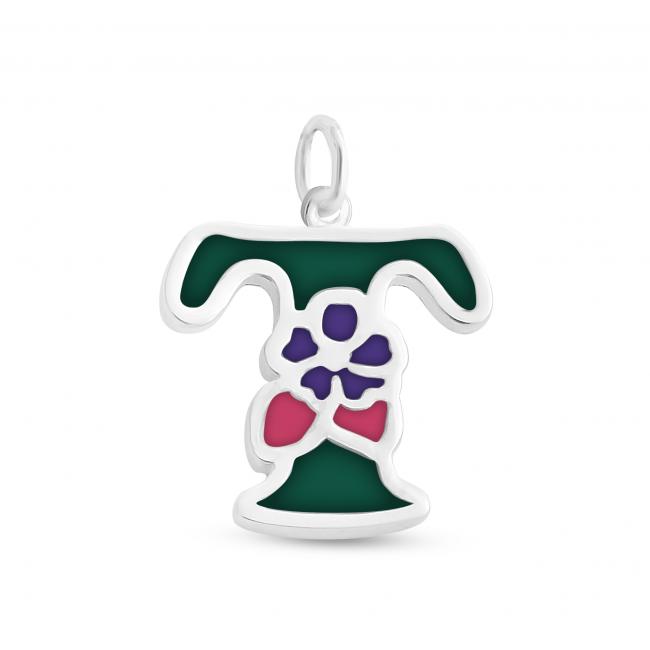 925 sterling silver necklace Colored Initial Letter T with Flower
