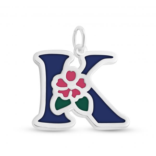 925 sterling silver necklace Colored Initial Letter K with Flower