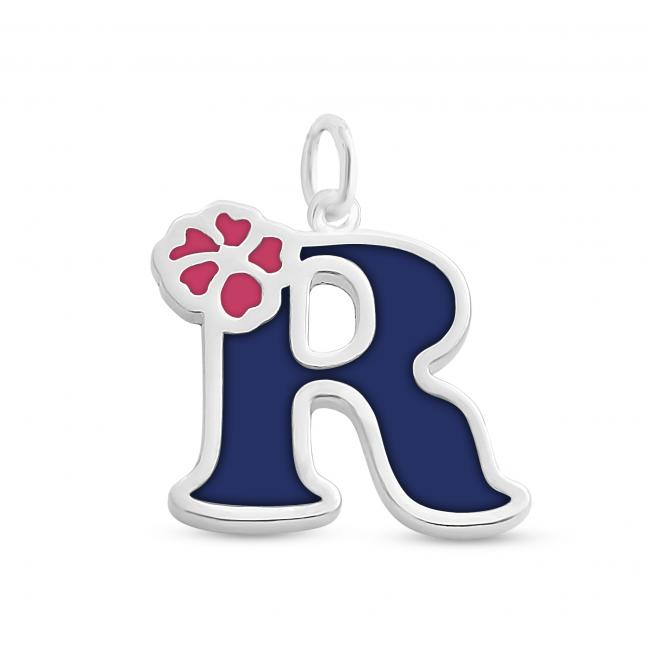 925 sterling silver necklace Colored Initial Letter R with Flower