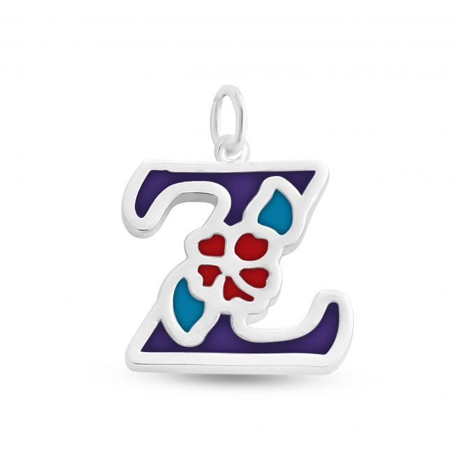 925 sterling silver necklace Colored Initial Letter Z with Flower