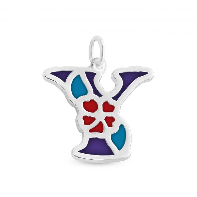 925 sterling silver necklace Colored Initial Letter Y with Flower