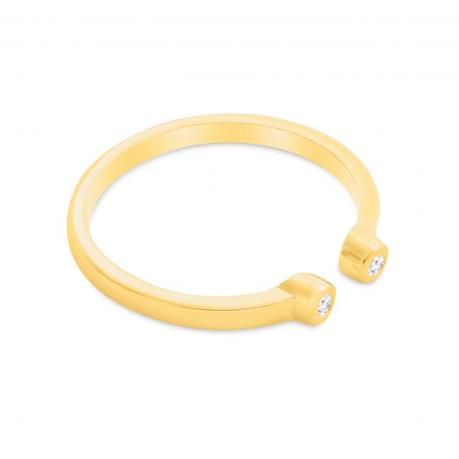 Gold plated ring Dual Round CZ Plain Open Adjustable Ring