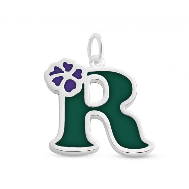 925 sterling silver necklace Colored Initial Letter R with Flower