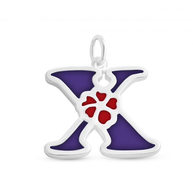 925 sterling silver necklace Colored Initial Letter X with Flower