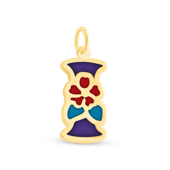 Gold plated necklace Colored Initial Letter I with Flower