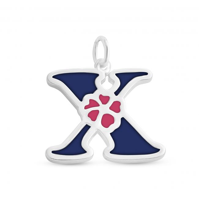 925 sterling silver necklace Colored Initial Letter X with Flower