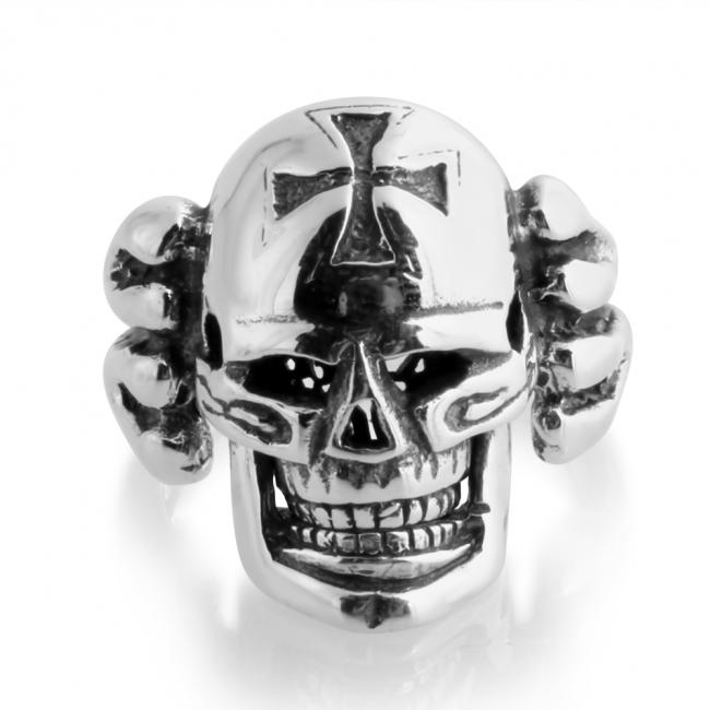 925 sterling silver ring Large Skull with Cross Biker Motorcycle Hardcore Born to Ride Mens Ring Moving Jaw