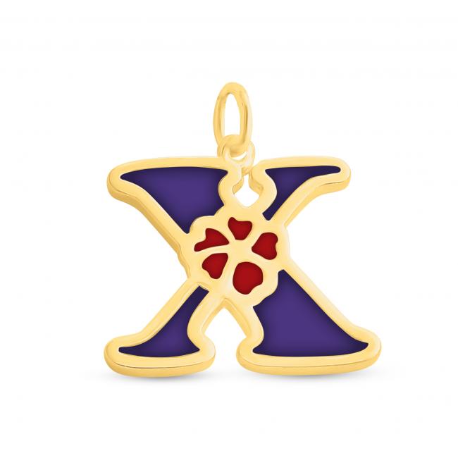 Gold plated necklace Colored Initial Letter X with Flower