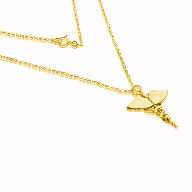 Gold plated necklace Caduceus Symbol of Medicine Necklace For Doctors & Nurses