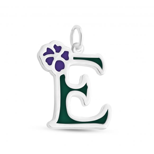 925 sterling silver necklace Colored Initial Letter E with Flower