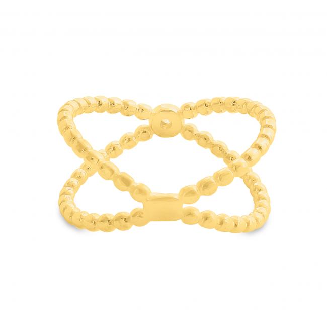 Gold plated ring Textured Wide X Criss Cross Infinity with CZ Ring