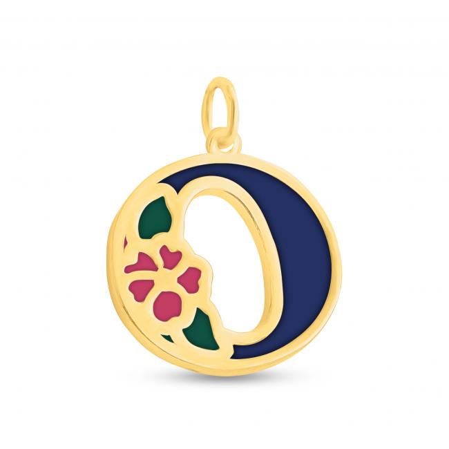Gold plated necklace Colored Initial Letter O with Flower