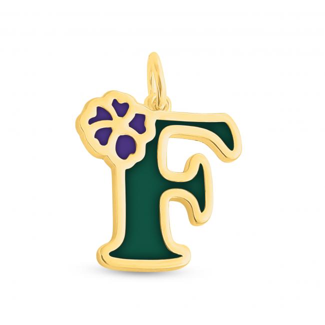 Gold plated necklace Colored Initial Letter F with Flower