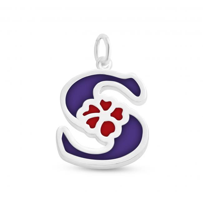 925 sterling silver necklace Colored Initial Letter S with Flower