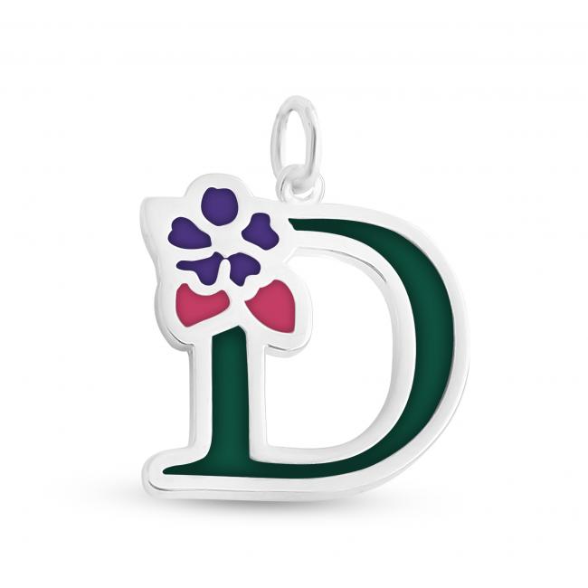925 sterling silver necklace Colored Initial Letter D with Flower
