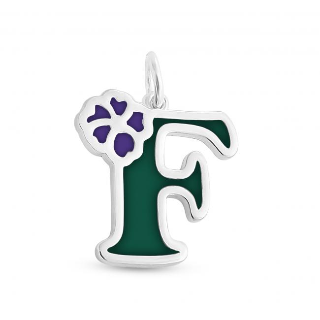 925 sterling silver necklace Colored Initial Letter F with Flower