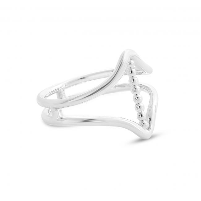 925 sterling silver ring Vertical Bar between Double V Chevron Plain Double Band Ring