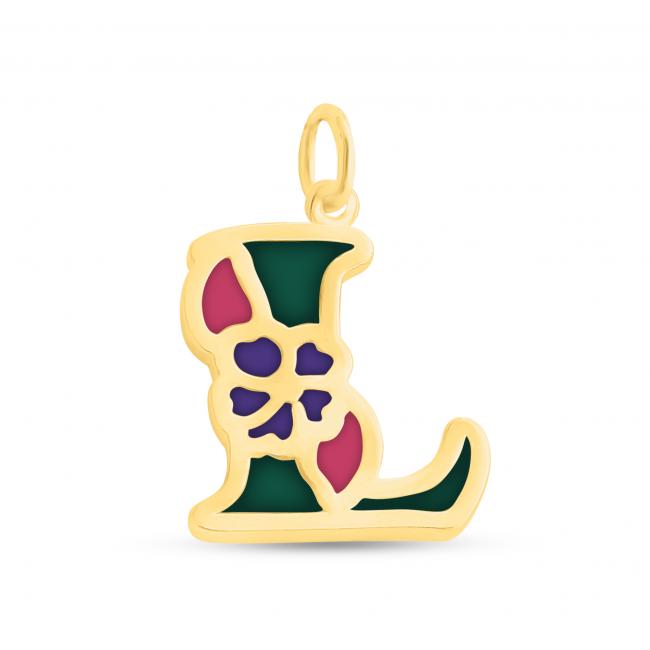 Gold plated necklace Colored Initial Letter L with Flower