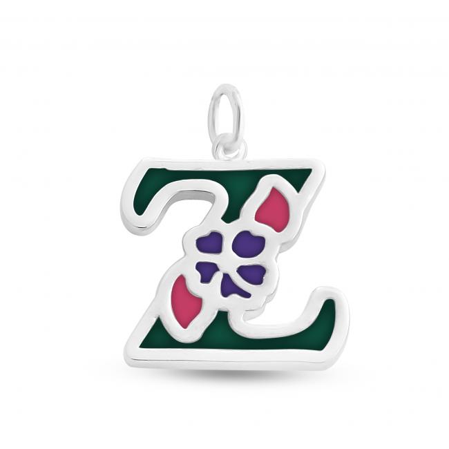 925 sterling silver necklace Colored Initial Letter Z with Flower