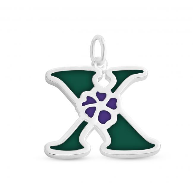 925 sterling silver necklace Colored Initial Letter X with Flower