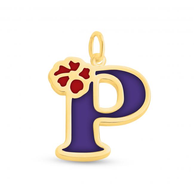 Gold plated necklace Colored Initial Letter P with Flower