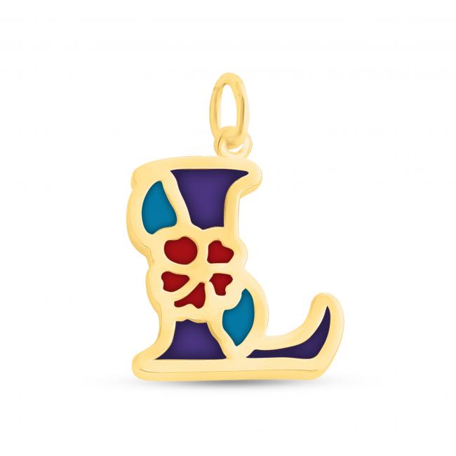 Gold plated necklace Colored Initial Letter L with Flower