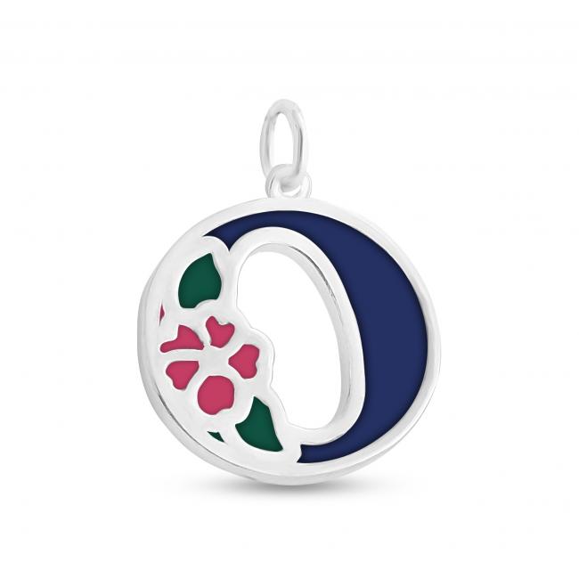 925 sterling silver necklace Colored Initial Letter O with Flower