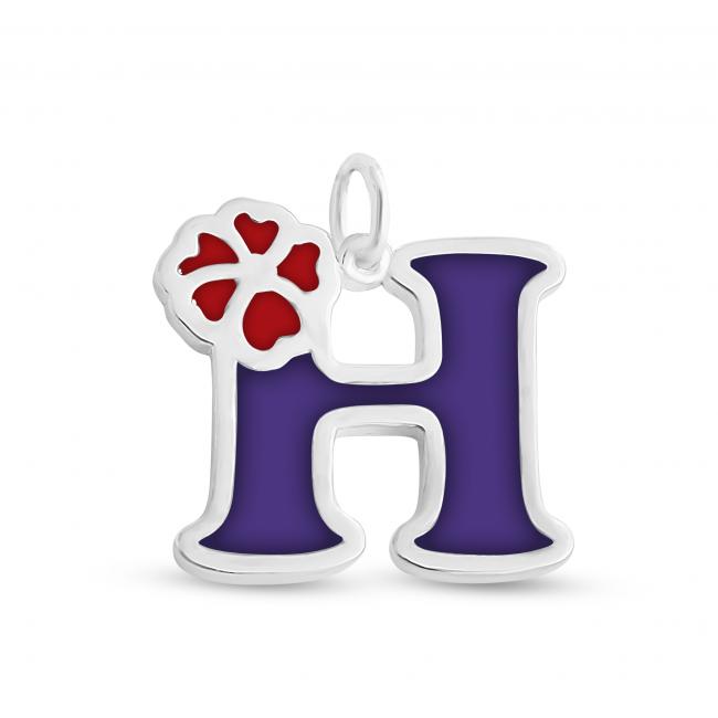 925 sterling silver necklace Colored Initial Letter H with Flower