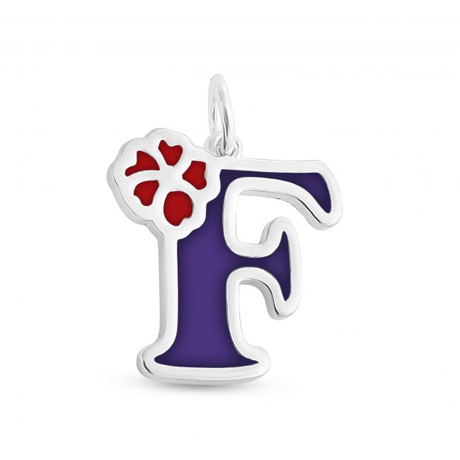 925 sterling silver necklace Colored Initial Letter F with Flower