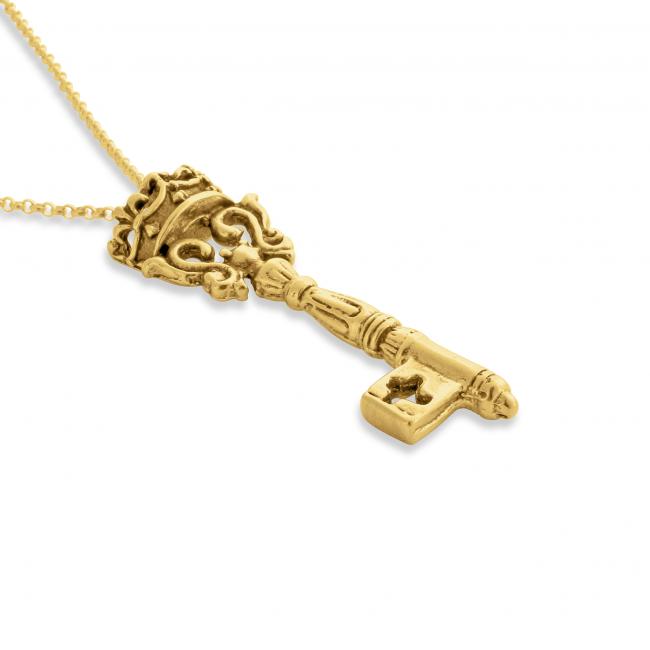 Gold plated necklace Vintage Key w/ Crown