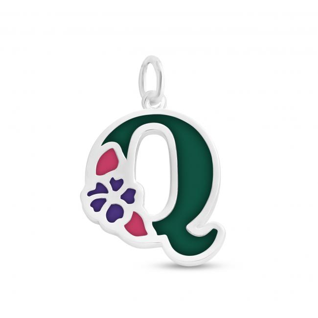 925 sterling silver necklace Colored Initial Letter Q with Flower