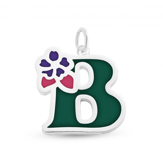 925 sterling silver necklace Colored Initial Letter B with Flower
