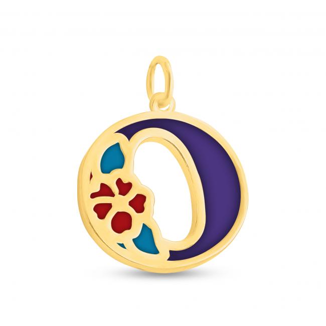 Gold plated necklace Colored Initial Letter O with Flower