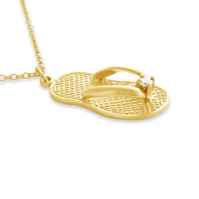 Gold plated necklace Large Flip Flop w/ CZ