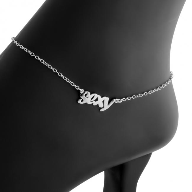 925 sterling silver anklet Script Words SEXY Charm Pendant