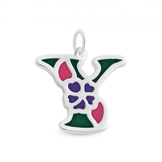 925 sterling silver necklace Colored Initial Letter Y with Flower