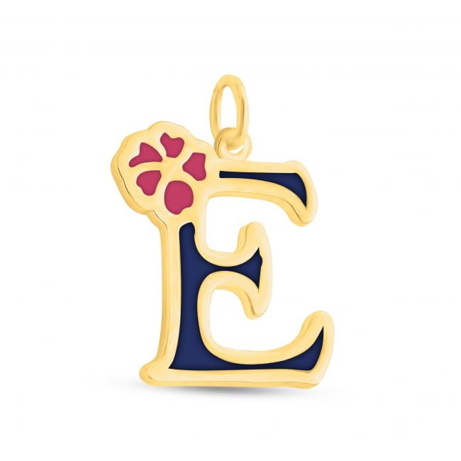 Gold plated necklace Colored Initial Letter E with Flower