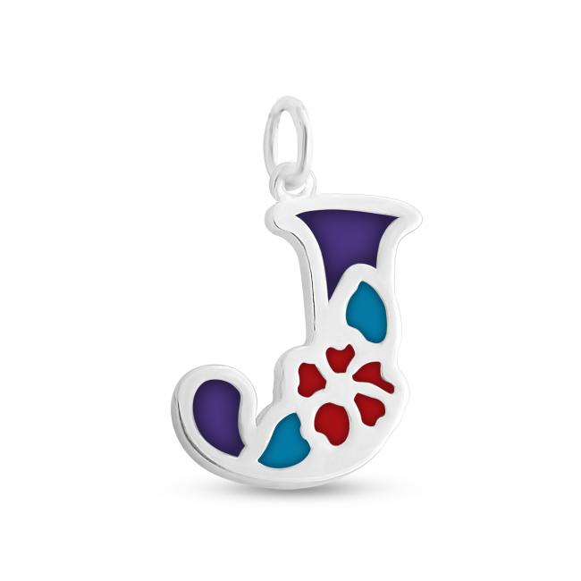 925 sterling silver necklace Colored Initial Letter J with Flower