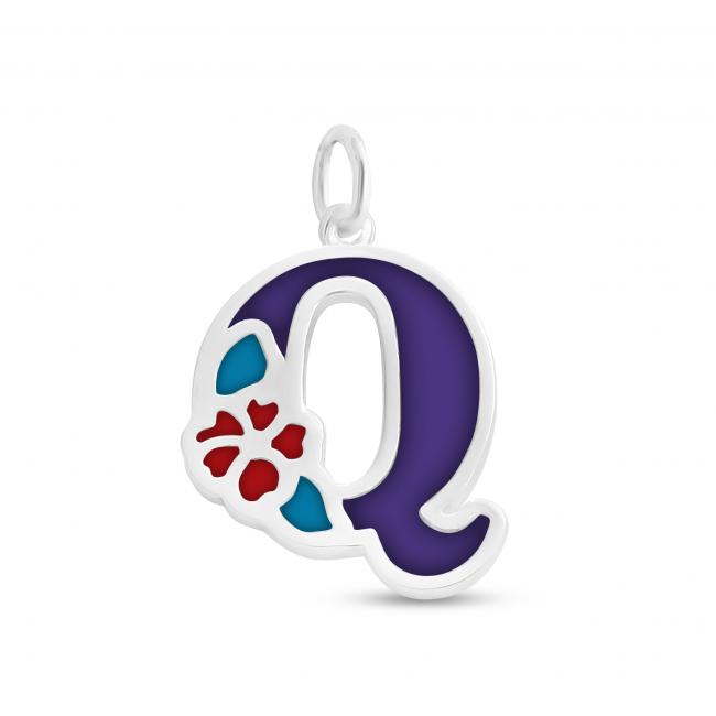 925 sterling silver necklace Colored Initial Letter Q with Flower