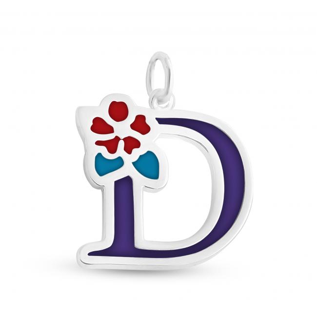 925 sterling silver necklace Colored Initial Letter D with Flower