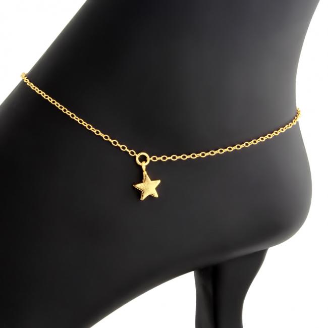 Gold plated anklet Cute Tiny Star and Circle Disk Charm Pendant
