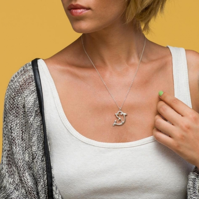 925 sterling silver necklace Dolphin w/ CZ Eye