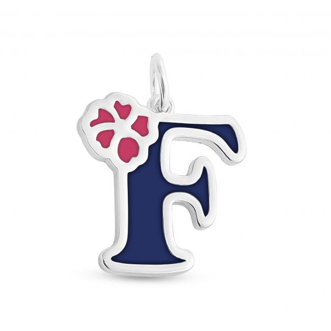 925 sterling silver necklace Colored Initial Letter F with Flower