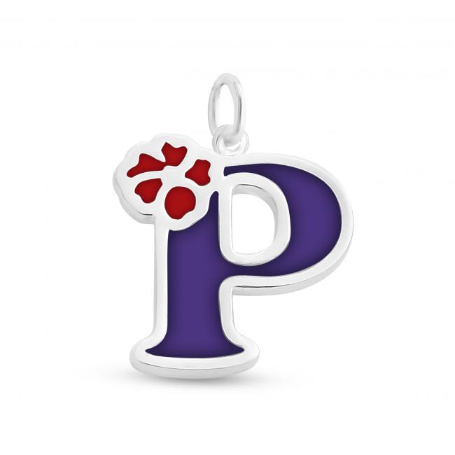 925 sterling silver necklace Colored Initial Letter P with Flower