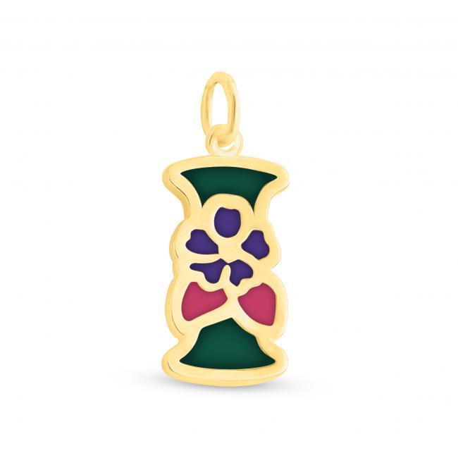 Gold plated necklace Colored Initial Letter I with Flower